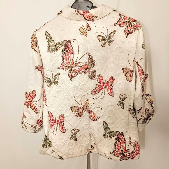 Alfred Dunner Butterfly Jacket Plus Sz 16 Ivory Brocade Textured Cottage Career - Picture 5 of 16